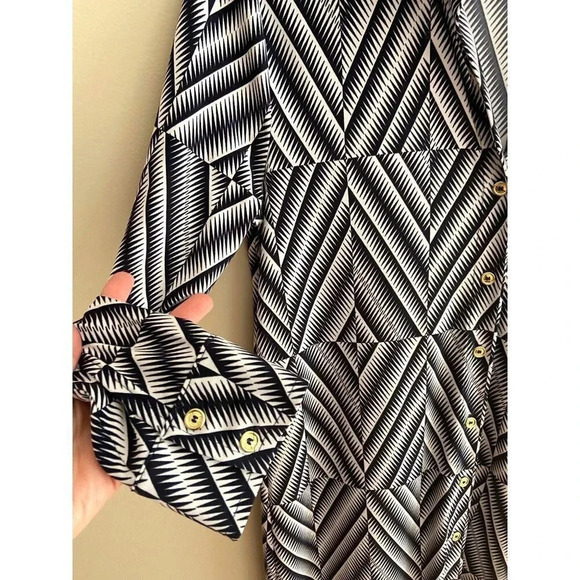 Anne Klein Navy/White Small Long Sleeve Button Down Geometric Print Dress - Picture 6 of 12